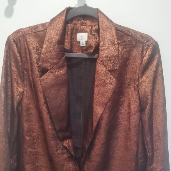 A New Day Bronze Metallic Single Breasted Lightweight Lined Blazer  sz Large - Picture 3 of 8